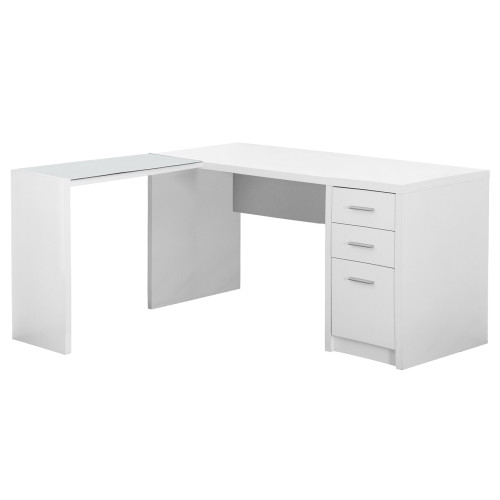 60" Milky White Contemporary L-Shaped Computer Desk - IMAGE 1