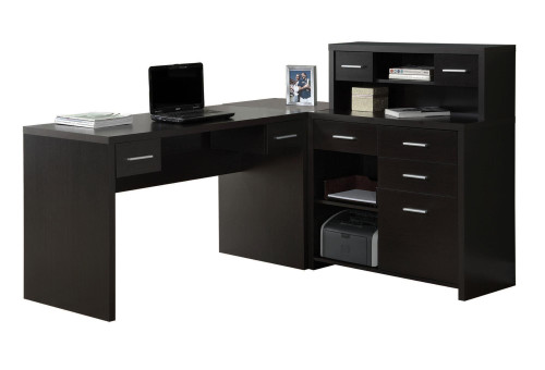 62.75" Coffee Brown Contemporary L-Shaped Computer Desk - IMAGE 1