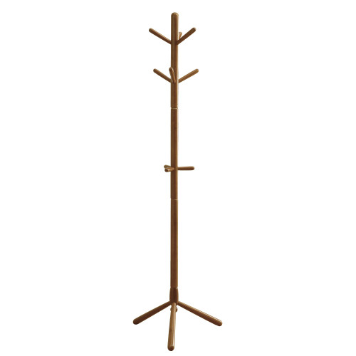 69" Brown Warm Oak Finish Contemporary Coat Rack with Hanging Hooks - IMAGE 1