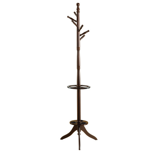 71" Cherry Brown Traditional Coat Rack with Umbrella Holder - IMAGE 1