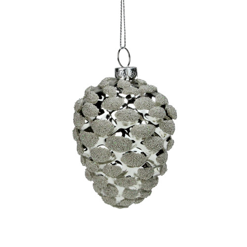 3.5" Silver Glass Beaded Pine Cone Christmas Ornament - IMAGE 1