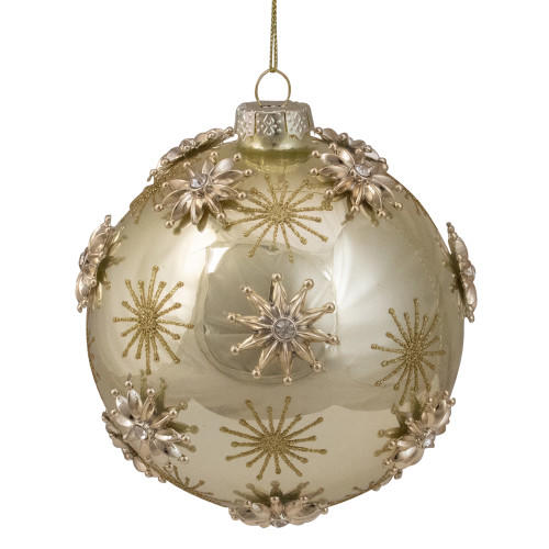Shiny Gold Starburst Glass Christmas Ball Ornament 4.5" (50mm) - IMAGE 1