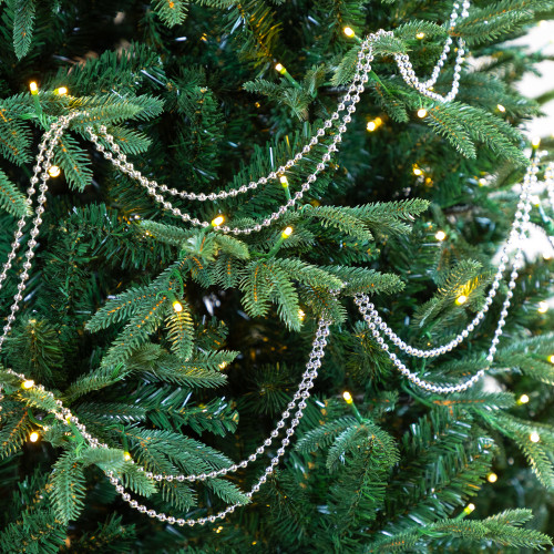 Shiny Beaded Christmas Garland -15' x .25" - Silver - Unlit - IMAGE 1