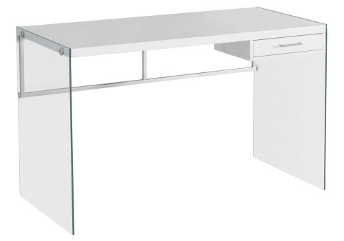 48" White Contemporary Rectangular Computer Desk with Tempered Glass - IMAGE 1