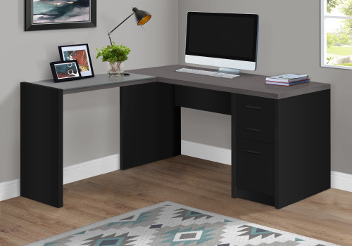 60 Black Gray Contemporary L Shaped Computer Desk With Tempered
