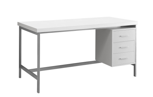 60" White and Silver Contemporary Rectangular Computer Desk - IMAGE 1