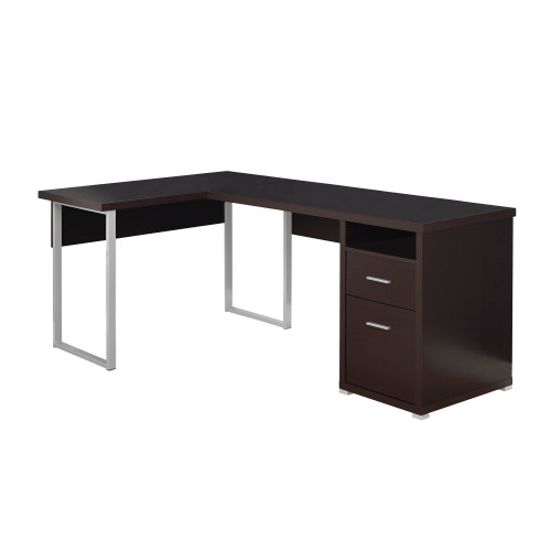 78.75" Brown and Silver Contemporary L-Shaped Computer Desk - IMAGE 1