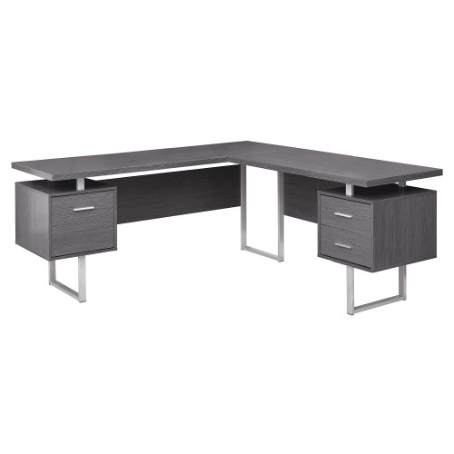 71" Gray and Silver Contemporary L-Shaped Computer Desk - IMAGE 1