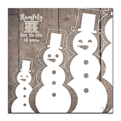 Brown and White Christmas Snowman Wrapped Square Wall Art Decor 12" x 12" - IMAGE 1