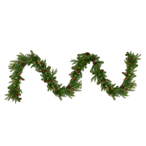 Real Touch™️ Pre-Lit Mixed Winter Berry Pine Artificial Christmas Garland - 9' x 12" - Clear Lights - IMAGE 1