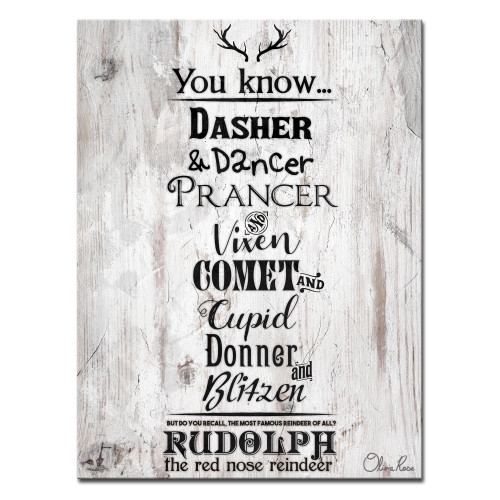 White and Black Christmas Reindeer List Wrapped Rectangular Wall Art Decor 30" x 20" - IMAGE 1