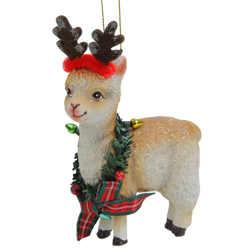 4.5" White and Red Llama Wearing a Wreath Christmas Ornament - IMAGE 1