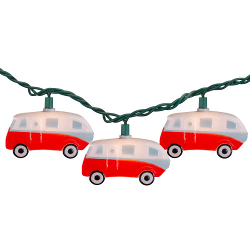 10 Count Retro Camper Bus Novelty Summer String Lights, 6 ft Green Wire - IMAGE 1