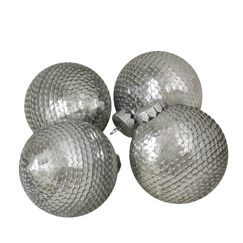 Sequin Christmas Ball Ornaments - 2.75" (70mm) - Silver - 4ct - IMAGE 1