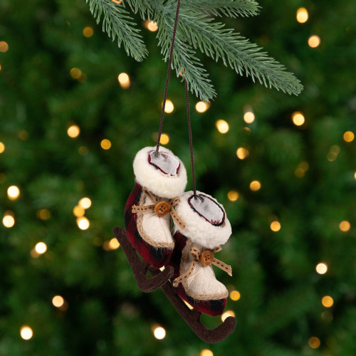 Buffalo Plaid Ice Skates Christmas Ornament - 4" - IMAGE 1