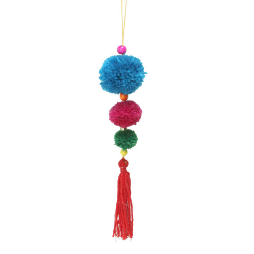 10.25" Sky Blue and Pink Pom-pom Hanging Christmas Ornament - IMAGE 1