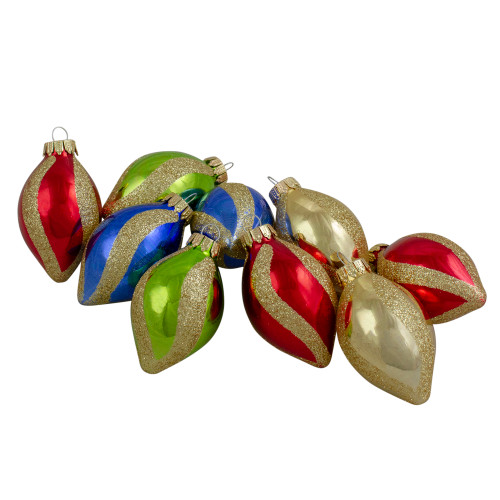 2-Finish Glitter Swirls Glass Christmas Finial Ornaments - 2" - Multicolor - 9ct - IMAGE 1