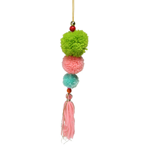 10.25" Green and Pink Pom Pom Christmas Ornament - IMAGE 1