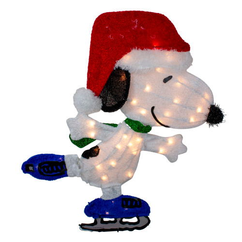24" White and Red Pre-Lit Skating Peanuts Snoopy Outdoor Christmas Decor - Clear Lights - IMAGE 1