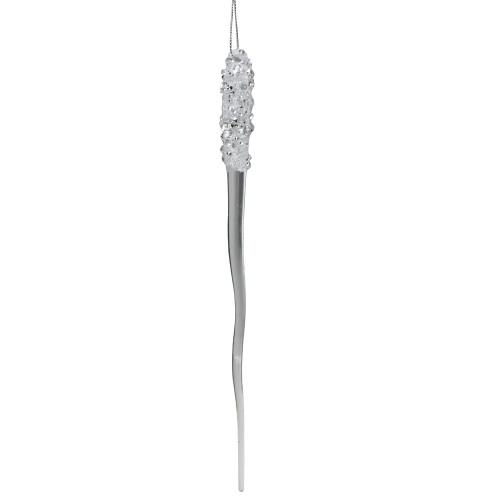 10" Clear and Silver Iridescent Hanging Christmas Icicle Ornament - IMAGE 1