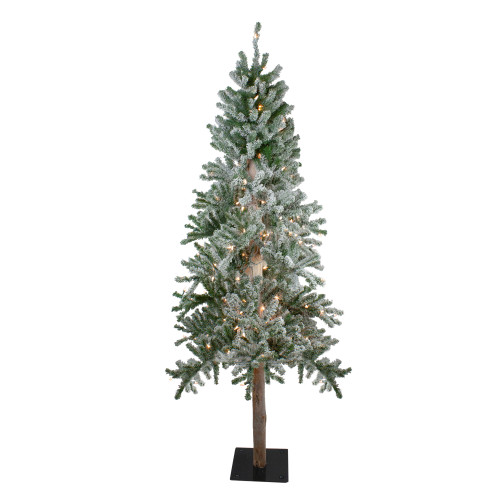Pre-Lit Slim Flocked Alpine Artificial Christmas Tree - 6' - Clear Lights - IMAGE 1