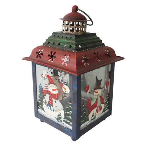 Green, Red and Blue Snowman Christmas Candle Lantern 11" - IMAGE 1