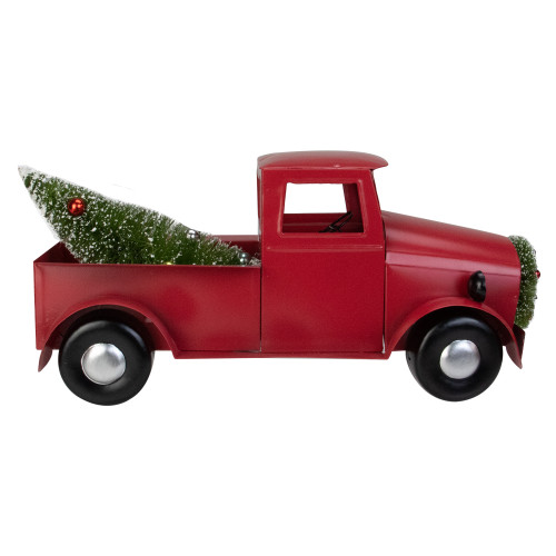 Iron Truck with Frosted Tree and Wreath Christmas Decoration - 13.25" - Red - IMAGE 1
