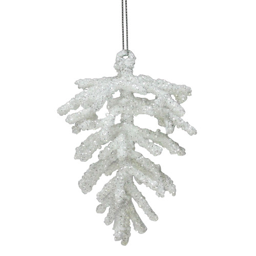 5" White and Silver Glitter Pine Cone Christmas Ornament - IMAGE 1