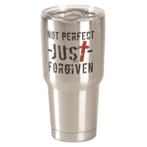 Silver and Black "Not perfect just forgiven" Glossy Finished Top Lidded Tumbler - 30 Oz. - IMAGE 1