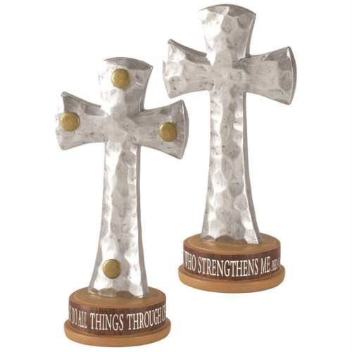 8.5" Silver and Brass Studded Tabletop Cross - IMAGE 1
