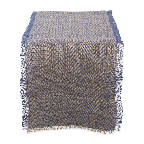 108" Blue and Brown Chevron Printed Rectangular Table Runner - IMAGE 1