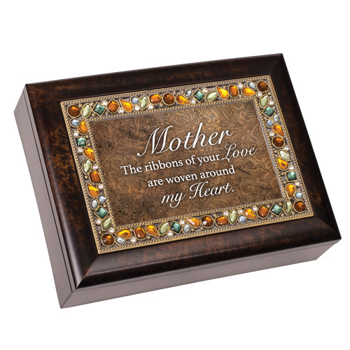 Mother's Love Rectangular Musical Keepsake Box - 8" - Chocolate Brown and White - IMAGE 1