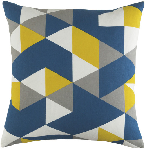 18" Blue and White Printed Geometrical Patterned Square Woven Throw Pillow Cover with Knife Edge - IMAGE 1