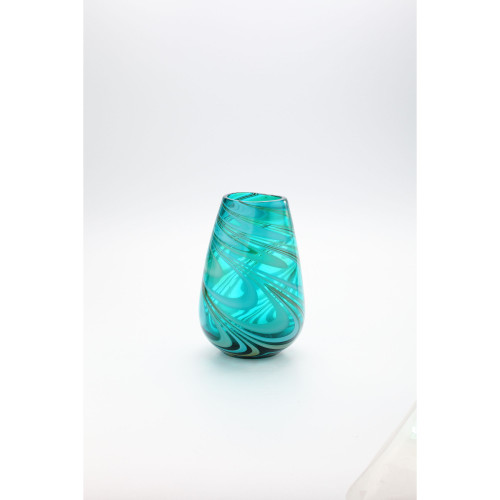 10.5" Green Swirled Hand Blown Glass Tabletop Vase - IMAGE 1