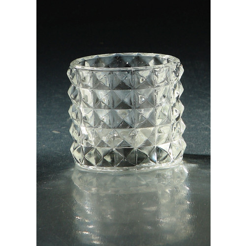 Textured Diamond Pattern Hand Blown Glass Votive or Tea Light Candle Holder - 3" - IMAGE 1