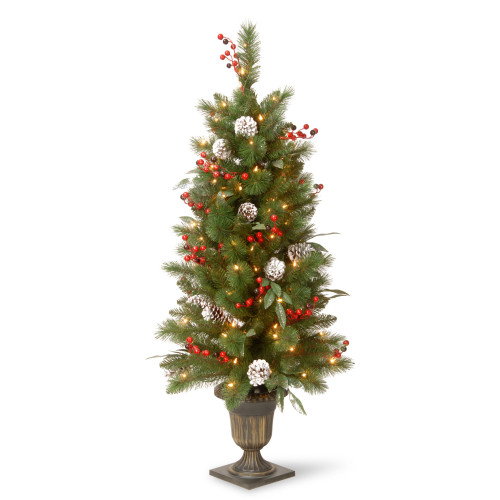 4’ Pre-Lit Frosted Pine and Berry Artificial Christmas Tree, Clear Lights - IMAGE 1