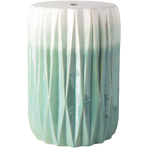 17.25" White and Green Geometrical Patterned Stool - IMAGE 1