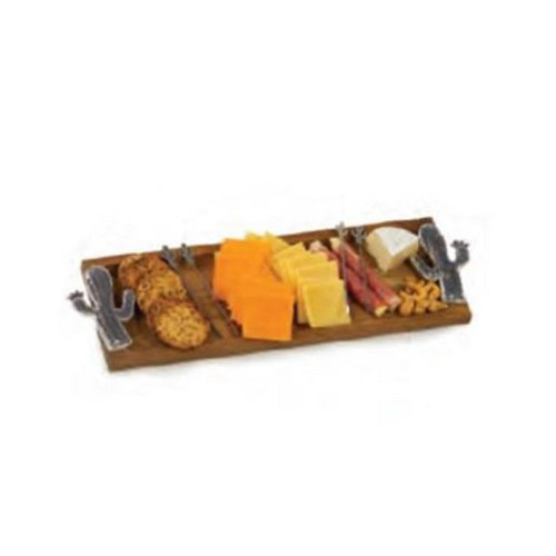 17.5" Acadia Wood Foodie Bites Tray with Cactus Handles - IMAGE 1