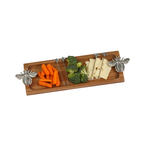 17.5" Acadia Wood Foodie Bites Tray with Bumble Bee Handles - IMAGE 1