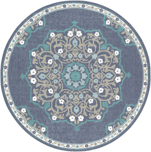 7.25' Floral Taupe and Ivory Round Area Throw Rug - IMAGE 1