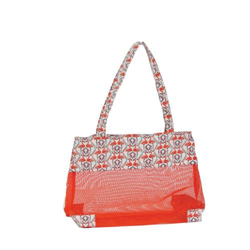 14” Orange Flamingo Oceanside Mesh Tote - IMAGE 1