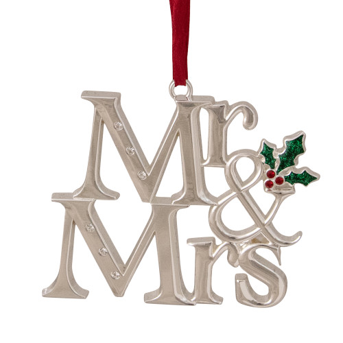 3.75" Silver-Plated "Mr and Mrs" Christmas Ornament with European Crystals - IMAGE 1