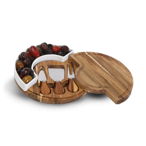 9" Brown and White Costa Cheese Board - IMAGE 1