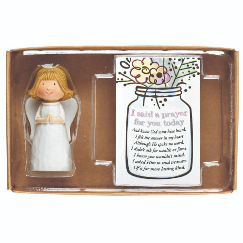 3" White and Beige Religious Themed Angel Figurine with Blessing Card Gift Set (Pack of 2) - IMAGE 1