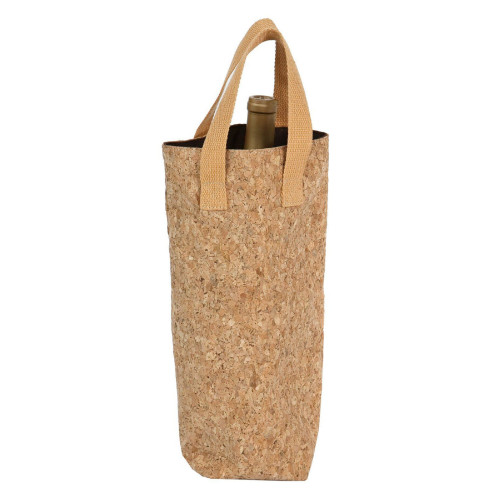 14" Light Brown Cork Tote Single Bottle Bag - IMAGE 1
