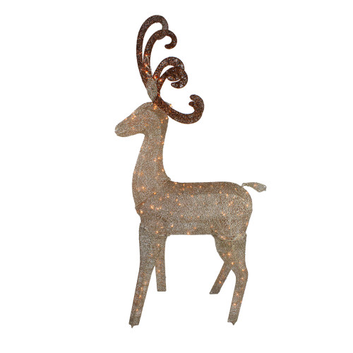 66" Champagne Gold Lighted Standing Deer with Jingle Bells Outdoor Christmas Decoration - IMAGE 1