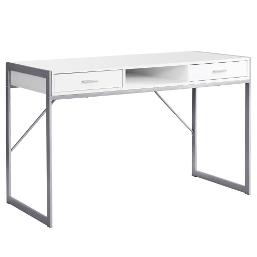 48" White and Silver Contemporary Computer Desk with Drawers - IMAGE 1