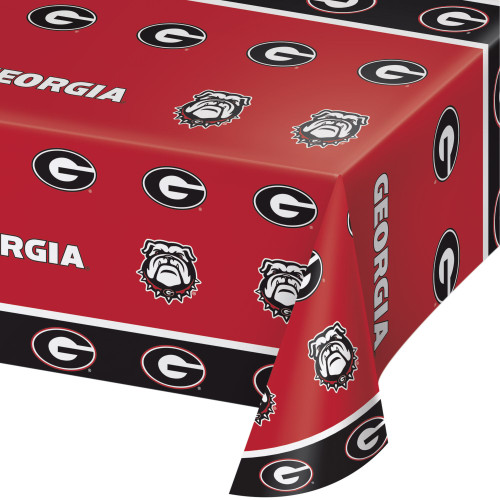 Club Pack of 12 Red and Black University of "GEORGIA" Rectangular Tablecloths 108" - IMAGE 1