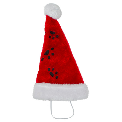 Plush Pet Christmas Santa Hat with Paw Prints  -10.5" - Red - IMAGE 1