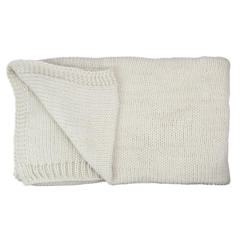 Ivory Super Plush Knitted Throw Blanket with Carrying Band 60" x 60" - IMAGE 1